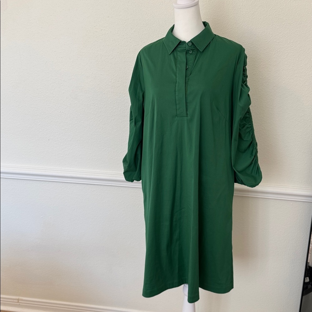 Chico's Ruched Sleeve Popover Green Midi Dress